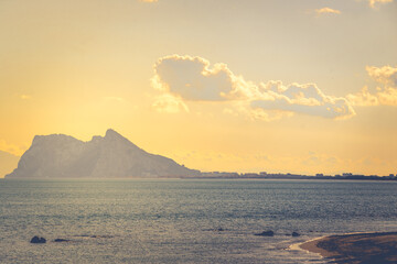 Wall Mural - Seascape and Gibraltar rock on horizon