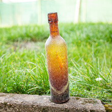 Glass Bottle Vintage Glassware, Bottles Wine Empty Dirty Kitchenware Copy Space Food Background Rustic 