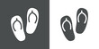 Logo flip flops. Icono plano calzado de playa con silueta de chanchas en fondo gris y fondo blanco