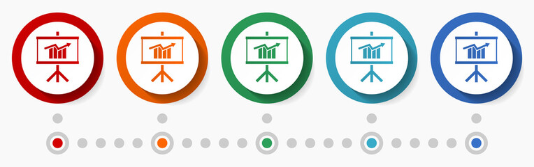 Poster - Presentation, seminar concept vector icon set, infographic template, flat design circle colorful web buttons in 5 color options