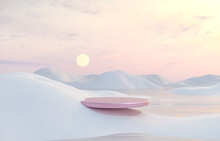 Abstract Winter Landscape Scene With A Podium For Product Display. 3d Rendering.