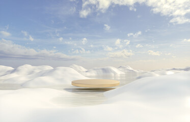 Aufkleber - Abstract Winter landscape scene with a podium for product display. 3d rendering.