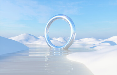 Fototapete - Abstract Winter landscape scene background. Surreal scene. 3d rendering.