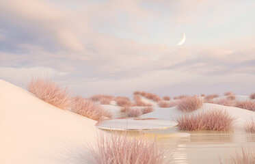 Aufkleber - Abstract Winter landscape scene with a podium for product display. 3d rendering.