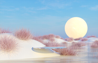Aufkleber - Abstract Winter landscape scene with a podium for product display. 3d rendering.