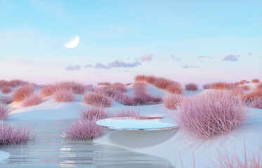 Aufkleber - Abstract Winter landscape scene with a podium for product display. 3d rendering.