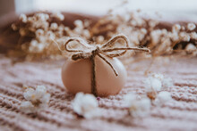 Easter Decorations, Egg With Bow And Flowers 