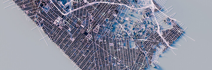 Leinwandbilder - Techno blue mega city; urban and futuristic technology concepts, original 3d rendering