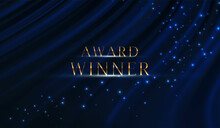 3d Realistic Vector Background. Award Winning Banner, Graduation Ceremony Blue Navy Back With Sparkles.