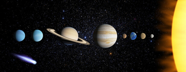 Wall Mural - solar system planet space, sun mercury venus earth mars jupiter saturn uranus neptune planet cosmos.