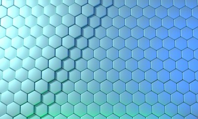 Wall Mural - 3D rendering dynamic hexagons abstract background with space for text, business, science, technology concept illustration.