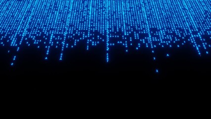 Matrix style background with code rain. Falling random numbers with space for your info or text. 3D rendering 