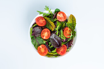 Fresh salad with Cheese Feta and tomatoes isolated on white background