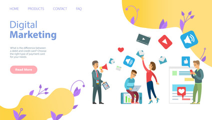 Wall Mural - website for digital marketing template. people work with targeted advertising. employees advertise p