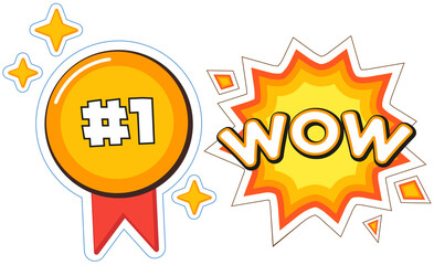 Wall Mural - prize for winner of competition and astonishment icon. gold medal, award for first place. word wow i