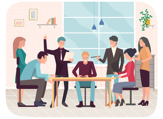 Wall Mural - Businesspeople have project strategy planning meeting. Teamwork with business plan, creating new creative project. Meeting to discuss starting business. Colleagues discussing work in entrepreneurship