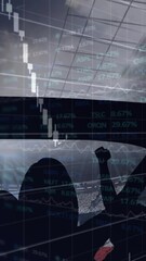 Wall Mural - animation of data processing on line graphs over cheering sports fans at stadium with blue sky