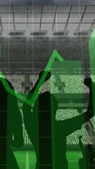 Wall Mural - animation of green graphs and data processing over cheering fans at sports stadium
