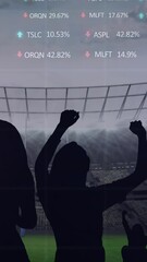 Wall Mural - animation of graphs and data processing over cheering sports fans at stadium