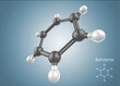 3d rendering of benzene molecular structure. Benzene Molecule Structure, Organic chemical compound, Structural formula. Benzene aromatic hydrocarbon molecule