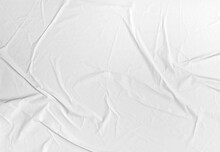 Blank White Crumpled Paper Poster Texture Background. White Paper Wrinkled Poster Template, White Paper Sticker Poster Mockup On Wall Concept