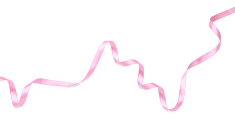 beautiful pink ribbon isolated on white, top view