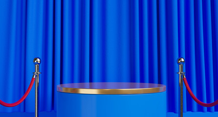 Wall Mural - blue podium with Barrier rope,3d rendering.