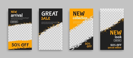 Wall Mural - Sosial media post template design with black and orange colour vector illustration