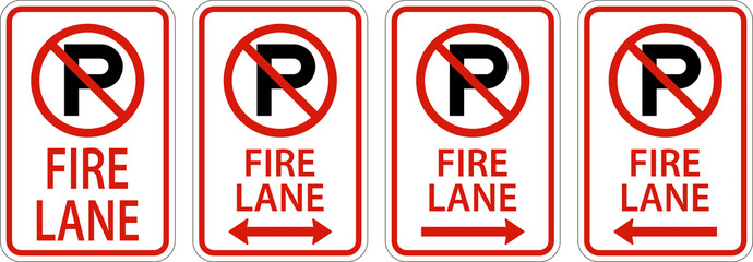 Wall Mural - No Parking Fire Lane Sign On White Background