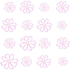 Wall Mural - Seamless pattern with cosmos flower vector simple illustration isolated on white background. Outline hand drawn colored version. Floral vector for childrens fabric, summer design.