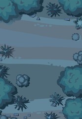 Wall Mural - night plant landscape top view. wild forest trees and bushes. dark twilight garden. illustration in 