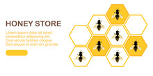 UI Vector Template For A Landing Page With Illustrations Of Bees And Honeycomb. Bees On Honeycomb Decorative Ornament Illustration.