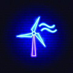 Poster - Wind Turbine Neon Sign. Vector Illustration of Energy Promotion.