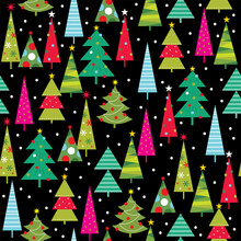 Colorful Christmas Tree Pattern On Black Color Background