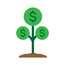 Money Tree Plant With Coin Dollar. Cartoon Minimal Style