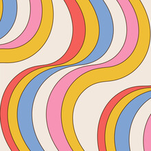 Retro Striped Background Of The 70s Style. Abstract Vintage Backdrop. Rainbow Vector Illustration In Simple Linear Style - Design Templates - Hippie Style