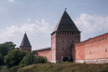 View Of Towers And Walls Of The Kremlin On Sunny Summer Day. Smolensk, Smolensk Oblast, Russia..