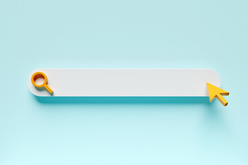 3d illustration of an internet search page on a  blue background. Search bar  icons