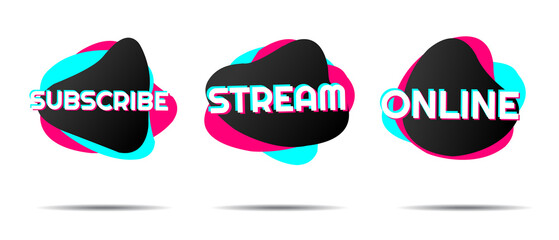 Wall Mural - Set of stickers for a popular social network. Black - blue  - pink sticker on white background. Modern advertising social media design.