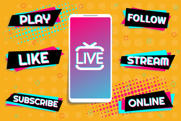 Wall Mural - Smartphone and stickers in popular social media style. Modern advertising social media design.