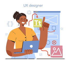 Wall Mural - diverse women in ai and stem concept. female ux designer. app interface