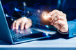 © thanmano - Businessman using computer laptop to connect Cloud computing, big data storage, information technology innovation and digital transformation