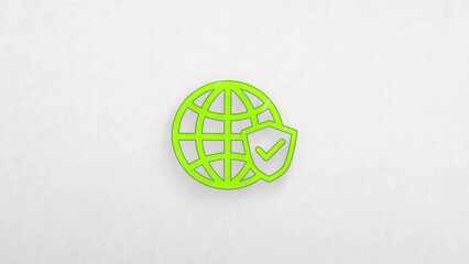 Poster - Earth globe and shield with checkmark icon with color drawing effect. Doodle animation. 4K