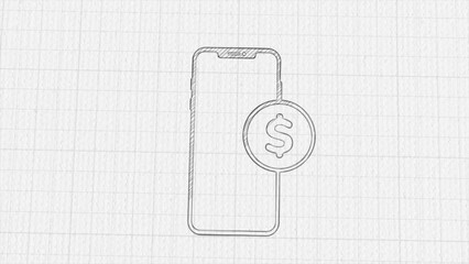 Aufkleber - Smartphone with dollar symbol icon with color drawing effect. Doodle animation. 4K