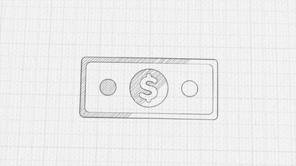 Poster - Banknote dollar icon with color drawing effect. Doodle animation. 4K