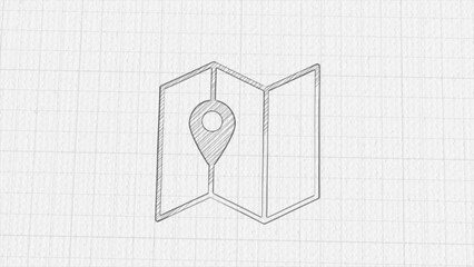 Fototapete - Map navigation icon with color drawing effect. Doodle animation. 4K