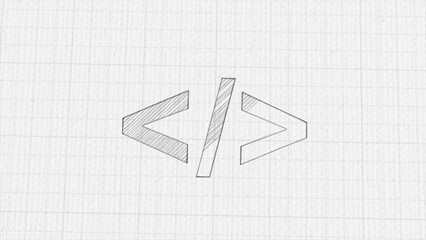 Fototapete - Coding code html icon with color drawing effect. Doodle animation. 4K