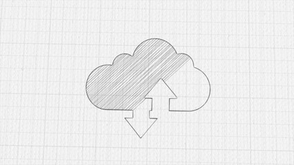 Aufkleber - Cloud download and upload icon with color drawing effect. Doodle animation. 4K