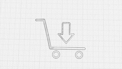 Fototapete - Shopping cart icon with color drawing effect. Doodle animation. 4K