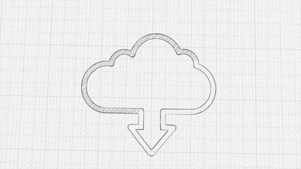 Aufkleber - Cloud download icon with color drawing effect. Doodle animation. 4K